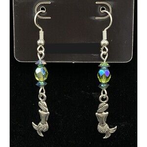 Handmade Mermaid & AB Green Crystal Earrings by Neanie-Bot